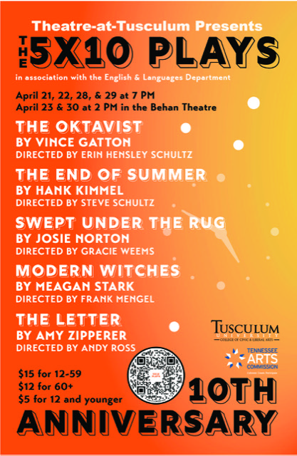 Theatre-at-Tusculum presents The 5x10 Plays promotional poster