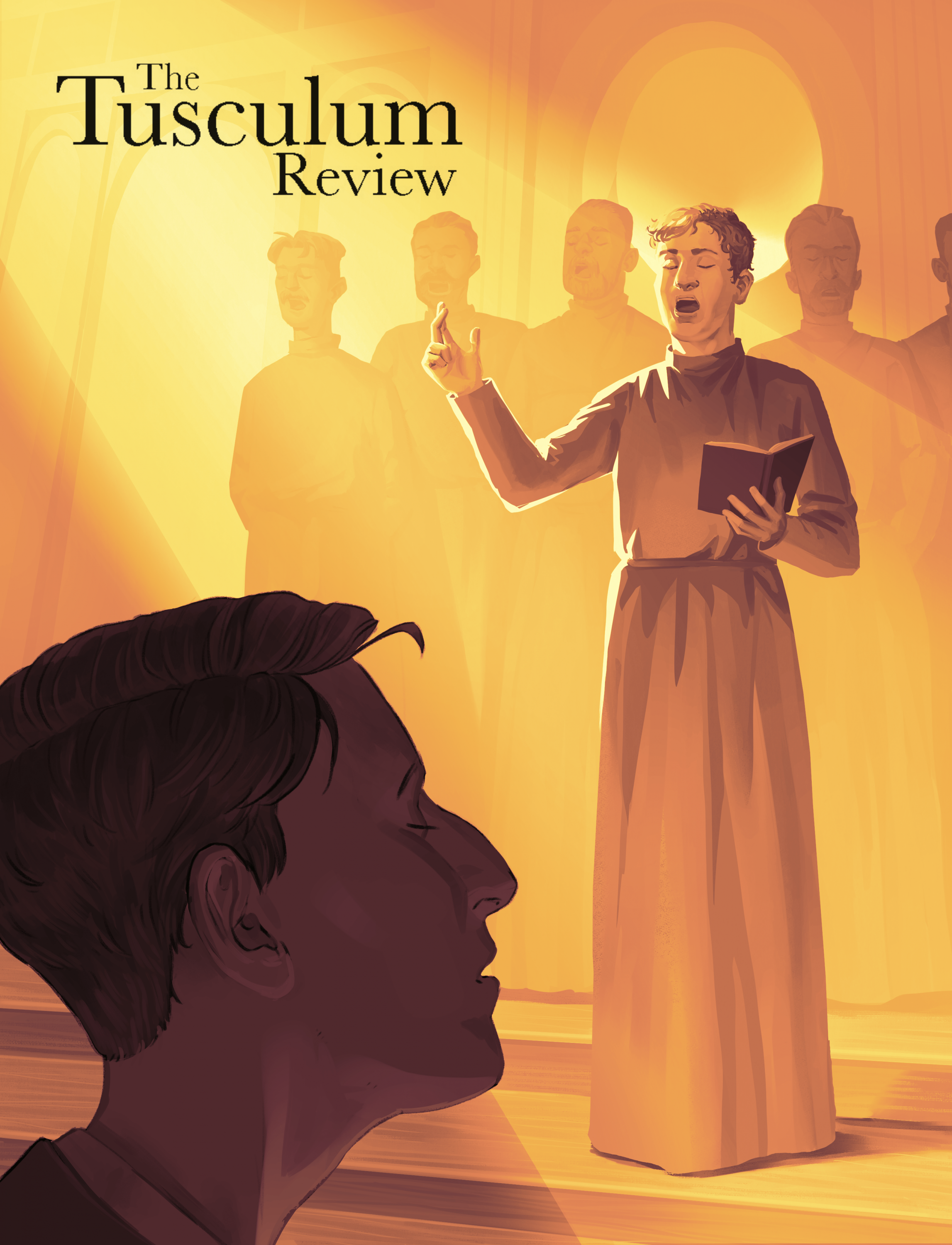 Cover of Volume 19 of The Tusculum Review, Man listening to male Orthodox choristers
